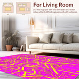Ultra Soft Area Rug, Non Slip, Stain Resistant, Washable Area Rugs for Living Room, Bedroom, Playful Multicolor Graphic Arrangement(Pink)