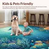 Ultra Soft Area Rug, Non Slip, Stain Resistant, Washable Area Rugs for Living Room, Bedroom, Underwater Paradise Aquatic Turtle Carpet With Vibrant Coral Reef Design(Blue)