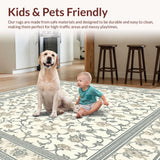 Ultra Soft Area Rug, Non Slip, Stain Resistant, Washable Area Rugs for Living Room, Bedroom, Ornate Scroll Area with Faded Latticework and Subtle Floral Accents(Beige)
