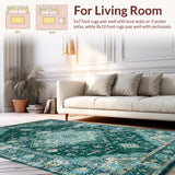 Ultra Soft Area Rug, Non Slip, Stain Resistant, Washable Area Rugs for Living Room, Bedroom, Serene Light Blue Abstract Design(Green)