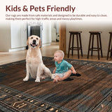Ultra Soft Area Rug, Non Slip, Stain Resistant, Washable Area Rugs for Living Room, Bedroom, Vintage Elk and Bear Motif(Brown)