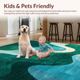 Ultra Soft Area Rug, Non Slip, Stain Resistant, Washable Area Rugs for Living Room, Bedroom, Vibrant Contemporary Fluid Shapes(Green)