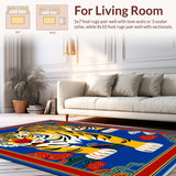 Ultra Soft Area Rug, Non Slip, Stain Resistant, Washable Area Rugs for Living Room, Bedroom, Vibrant Tribal Animal Motif(Blue)