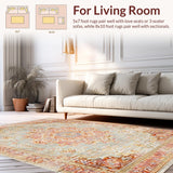 Ultra Soft Area Rug, Non Slip, Stain Resistant, Washable Area Rugs for Living Room, Bedroom, Classic Medallion Rug in Apricot and Rust(Gray)