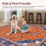 Ultra Soft Area Rug, Non Slip, Stain Resistant, Washable Area Rugs for Living Room, Bedroom, Eclectic Floral Pattern Fusion(Orange)