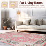 Ultra Soft Area Rug, Non Slip, Stain Resistant, Washable Area Rugs for Living Room, Bedroom, Chic Transitional Pastel Motif(Pink)