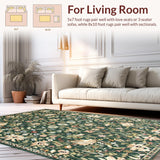 Ultra Soft Area Rug, Non Slip, Stain Resistant, Washable Area Rugs for Living Room, Bedroom, Elegant Rustic Leafy Design(Green)