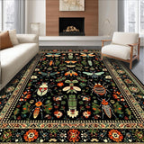 Ultra Soft Area Rug, Non Slip, Stain Resistant, Washable Area Rugs for Living Room, Bedroom, Vibrant Floral Insect Motif Artwork(Black)