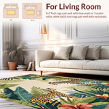 Ultra Soft Area Rug, Non Slip, Stain Resistant, Washable Area Rugs for Living Room, Bedroom, Tropical Flora Artistic Arrangement(Beige)
