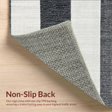 Ultra Soft Area Rug, Non Slip, Stain Resistant, Washable Area Rugs for Living Room, Bedroom, Handcrafted Bistro Stripe Woven Mat with Modern Minimalist Design(Black)