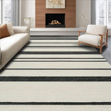 Minimalist Striped Weave with Crisp Black and White Horizontal Lines(Beige)
