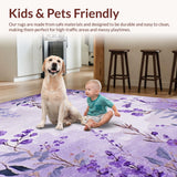 Ultra Soft Area Rug, Non Slip, Stain Resistant, Washable Area Rugs for Living Room, Bedroom, Eclectic Boho Leafy Patterns(Purple)