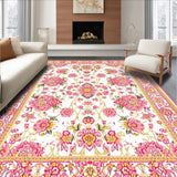 Ultra Soft Area Rug, Non Slip, Stain Resistant, Washable Area Rugs for Living Room, Bedroom, Trendy Vintage Inspired Flora(White)
