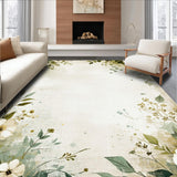 Ultra Soft Area Rug, Non Slip, Stain Resistant, Washable Area Rugs for Living Room, Bedroom, Sage Green Boho Floral Living Room Washable Rug(Ivory)
