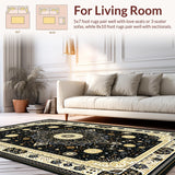 Ultra Soft Area Rug, Non Slip, Stain Resistant, Washable Area Rugs for Living Room, Bedroom, Rustic Textured Circular Decorative Piece(Black)
