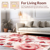 Ultra Soft Area Rug, Non Slip, Stain Resistant, Washable Area Rugs for Living Room, Bedroom, Sophisticated Garden-Inspired Décor(Red)