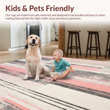 Ultra Soft Area Rug, Non Slip, Stain Resistant, Washable Area Rugs for Living Room, Bedroom, Chic Distressed Striped Area Abstract Print Runner(Pink)