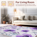 Ultra Soft Area Rug, Non Slip, Stain Resistant, Washable Area Rugs for Living Room, Bedroom, Delicate Botanical Harmony Scheme(Purple)
