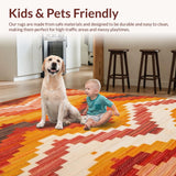 Ultra Soft Area Rug, Non Slip, Stain Resistant, Washable Area Rugs for Living Room, Bedroom, Vibrant Textured Folk Motif(Orange)