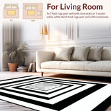 Ultra Soft Area Rug, Non Slip, Stain Resistant, Washable Area Rugs for Living Room, Bedroom, Contemporary Monochrome Striped Rug With Diamond Lattice Pattern For Home(Black)