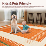 Ultra Soft Area Rug, Non Slip, Stain Resistant, Washable Area Rugs for Living Room, Bedroom, Vibrant Earthy Geometric Motif(Orange)