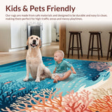 Ultra Soft Area Rug, Non Slip, Stain Resistant, Washable Area Rugs for Living Room, Bedroom, Pastel Coral Wave Inspiration(Blue)