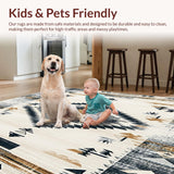 Ultra Soft Area Rug, Non Slip, Stain Resistant, Washable Area Rugs for Living Room, Bedroom, Vintage Circle Black Grey Off White Southwestern(Gray)