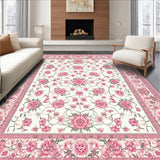 Ultra Soft Area Rug, Non Slip, Stain Resistant, Washable Area Rugs for Living Room, Bedroom, Bright Cheerful Blossom Composition(White)