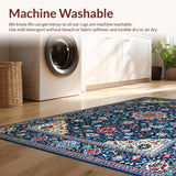 Ultra Soft Area Rug, Non Slip, Stain Resistant, Washable Area Rugs for Living Room, Bedroom, Eclectic Retro Floral Motif(Blue)