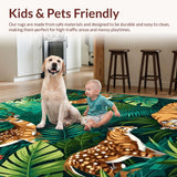 Ultra Soft Area Rug, Non Slip, Stain Resistant, Washable Area Rugs for Living Room, Bedroom, Tropical Animal Motif Delight(Green)