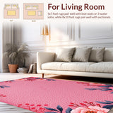 Ultra Soft Area Rug, Non Slip, Stain Resistant, Washable Area Rugs for Living Room, Bedroom, Romantic Pink Floral Bathroom Non-Skid Rug(Pink)