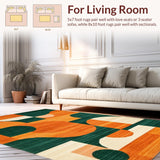 Ultra Soft Area Rug, Non Slip, Stain Resistant, Washable Area Rugs for Living Room, Bedroom, Playful Contemporary Geometric Fusion(Orange)