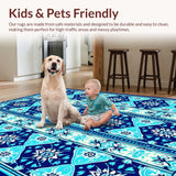 Ultra Soft Area Rug, Non Slip, Stain Resistant, Washable Area Rugs for Living Room, Bedroom, Floral Low Pile Dining Room Carpet Non-Slip(Blue)