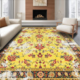 Ultra Soft Area Rug, Non Slip, Stain Resistant, Washable Area Rugs for Living Room, Bedroom, Chic Retro Floral Fusion(Yellow)