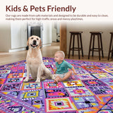 Ultra Soft Area Rug, Non Slip, Stain Resistant, Washable Area Rugs for Living Room, Bedroom, Contemporary Colorful Symmetrical Shapes(Purple)