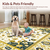 Floral Geometric Patchwork Area in Mustard and Cream(White)