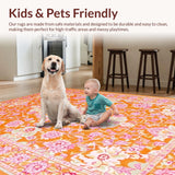 Ultra Soft Area Rug, Non Slip, Stain Resistant, Washable Area Rugs for Living Room, Bedroom, Elegant Earthy Tones Blossom(Orange)