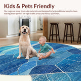 Ultra Soft Area Rug, Non Slip, Stain Resistant, Washable Area Rugs for Living Room, Bedroom, Azure Reef Impression Rug with Abstract Turtle and Flowing Oceanic Lines(Blue)