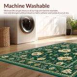 Ultra Soft Area Rug, Non Slip, Stain Resistant, Washable Area Rugs for Living Room, Bedroom, Luxurious Deep Emerald Floral Motif(Green)