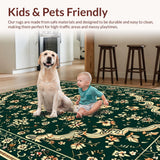 Ultra Soft Area Rug, Non Slip, Stain Resistant, Washable Area Rugs for Living Room, Bedroom, Vintage Floral Bedroom Non-Shedding Large Carpet(Green)