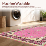 Ultra Soft Area Rug, Non Slip, Stain Resistant, Washable Area Rugs for Living Room, Bedroom, Unique Textured Medallion Style(Pink)
