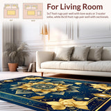Ultra Soft Area Rug, Non Slip, Stain Resistant, Washable Area Rugs for Living Room, Bedroom, Elegant Transitional Medallion Design(Gold)
