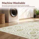Ultra Soft Area Rug, Non Slip, Stain Resistant, Washable Area Rugs for Living Room, Bedroom, Cream Beige Farmhouse Dining Room Floral Rug(Ivory)