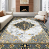 Ultra Soft Area Rug, Non Slip, Stain Resistant, Washable Area Rugs for Living Room, Bedroom, Luxurious Tiled Grey and Ivory Aesthetic(White)