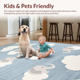Ultra Soft Area Rug, Non Slip, Stain Resistant, Washable Area Rugs for Living Room, Bedroom, Charming Animal Motif in Grey(Blue)