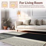 Ultra Soft Area Rug, Non Slip, Stain Resistant, Washable Area Rugs for Living Room, Bedroom, Black White Striped Runner, Modern Decor(Black)
