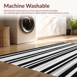 Ultra Soft Area Rug, Non Slip, Stain Resistant, Washable Area Rugs for Living Room, Bedroom, Contrast Rhythm Stripe Rug with Artistic Parallel Lines and Sleek Simplicity(Black)
