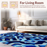 Ultra Soft Area Rug, Non Slip, Stain Resistant, Washable Area Rugs for Living Room, Bedroom, Modern Deep Royal Geometric Living Room Rug(Blue)