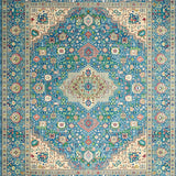 Ultra Soft Area Rug, Non Slip, Stain Resistant, Washable Area Rugs for Living Room, Bedroom, Chic Traditional Oushak Motif(Blue)