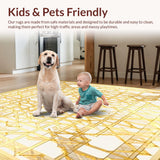 Ultra Soft Area Rug, Non Slip, Stain Resistant, Washable Area Rugs for Living Room, Bedroom, Elegant Beige Geometric Harmony with a Touch of Gold Accents(Gold)